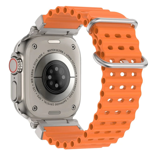 Strap for Apple Watch Ultra 3 2 1 49mm  /  Series 11 10 46mm  /  9 8 7 45mm  /  SE3 SE2 SE 6 5 4 44mm  /  3 2 1 42mm Wavy Texture Ventilation Ocean Armor Sports Silicone Band - Orange - 1