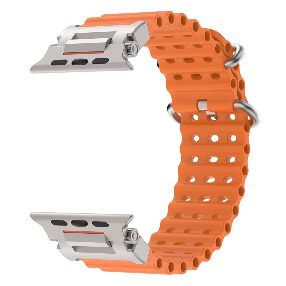 Strap for Apple Watch Ultra 3 2 1 49mm  /  Series 11 10 46mm  /  9 8 7 45mm  /  SE3 SE2 SE 6 5 4 44mm  /  3 2 1 42mm Wavy Texture Ventilation Ocean Armor Sports Silicone Band - Orange - 3