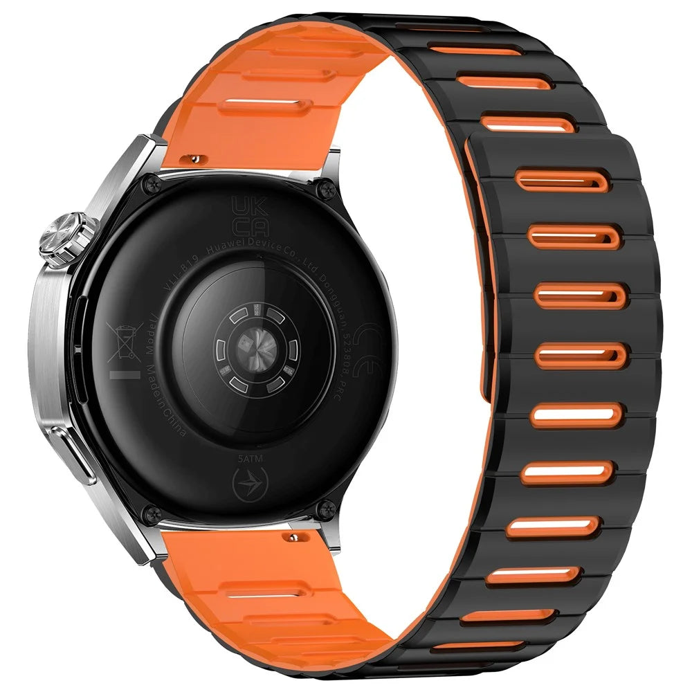 22mm Strap for Huawei Watch GT 6 46mm / GT 5 46mm / GT 5 Pro 46mm Breathable Macaron Magnetic Silicone Band - Black+Orange - 1