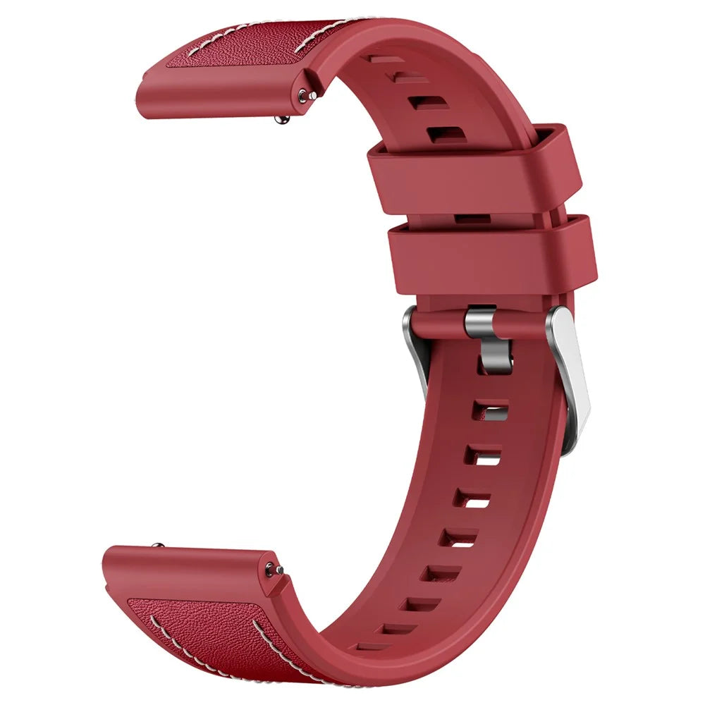 22mm Strap for Huawei Watch Ultimate 2 / GT 6 46mm / GT 5 46mm / GT 5 Pro 46mm Genuine Cow Leather + Silicone Watch Band with Quick Release Spring Bar - Red - 1