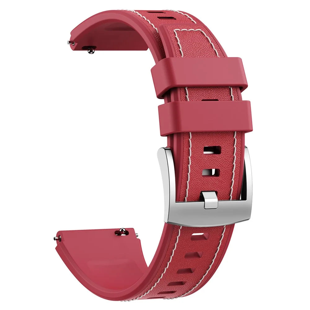 22mm Strap for Huawei Watch Ultimate 2 / GT 6 46mm / GT 5 46mm / GT 5 Pro 46mm Genuine Cow Leather + Silicone Watch Band with Quick Release Spring Bar - Red - 3