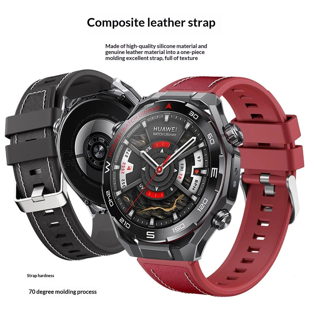 22mm Strap for Huawei Watch Ultimate 2 / GT 6 46mm / GT 5 46mm / GT 5 Pro 46mm Genuine Cow Leather + Silicone Watch Band with Quick Release Spring Bar - Red - 5