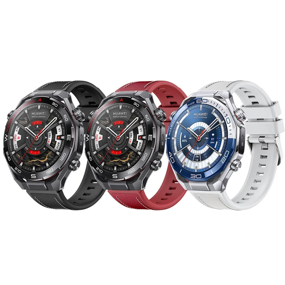 22mm Strap for Huawei Watch Ultimate 2 / GT 6 46mm / GT 5 46mm / GT 5 Pro 46mm Genuine Cow Leather + Silicone Watch Band with Quick Release Spring Bar - Red - 6