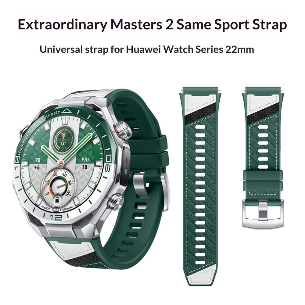 22mm Strap for Huawei Watch Ultimate 2 / GT 6 46mm / GT 5 46mm / GT 5 Pro 46mm Microfiber Leather + Silicone Watch Band with Quick Release Spring Bar - Green - 6