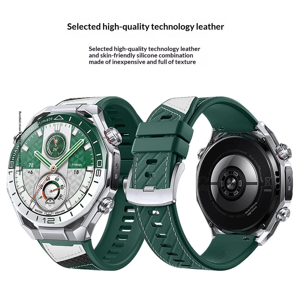 22mm Strap for Huawei Watch Ultimate 2 / GT 6 46mm / GT 5 46mm / GT 5 Pro 46mm Microfiber Leather + Silicone Watch Band with Quick Release Spring Bar - Green - 7
