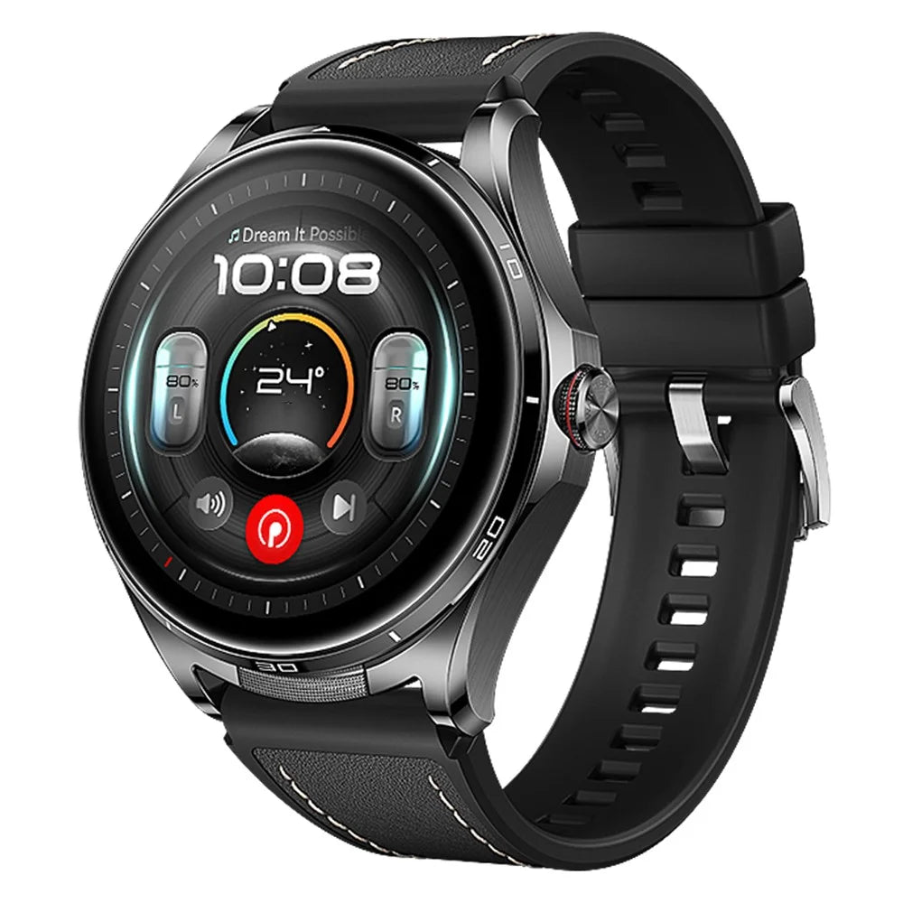 22mm Strap for Huawei Watch GT 6 46mm / GT 5 46mm / GT 5 Pro 46mm Stitching Lines Microfiber Leather + Silicone Watch Band - Black - 2