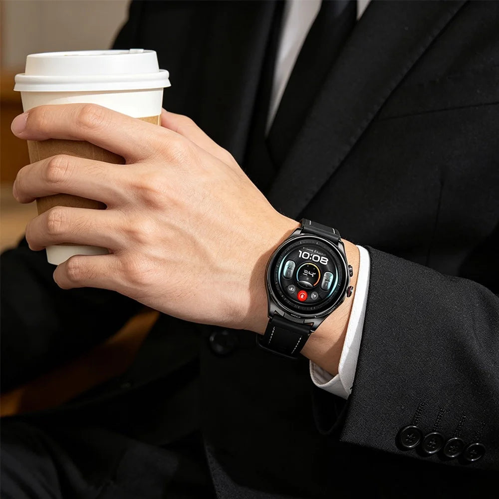 22mm Strap for Huawei Watch GT 6 46mm / GT 5 46mm / GT 5 Pro 46mm Stitching Lines Microfiber Leather + Silicone Watch Band - Black - 4