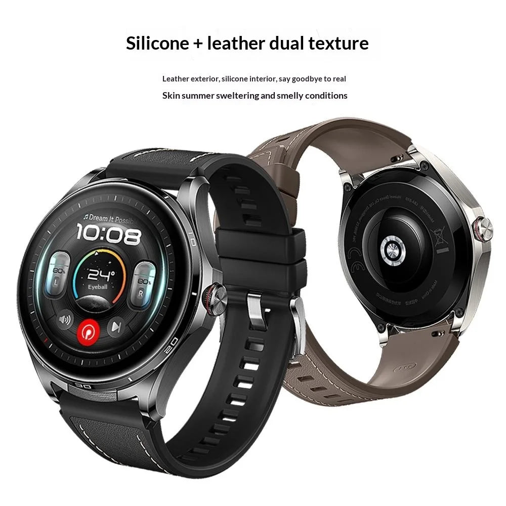 22mm Strap for Huawei Watch GT 6 46mm / GT 5 46mm / GT 5 Pro 46mm Stitching Lines Microfiber Leather + Silicone Watch Band - Black - 6