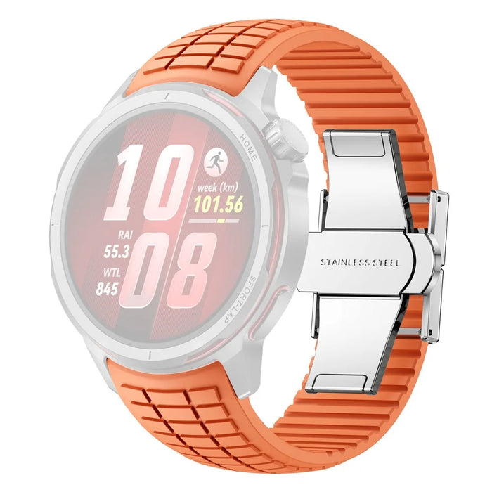 For Huawei Watch GT Runner 2 Textured Silicone Band with Folding Buckle Replacement Wristband - Orange - 1