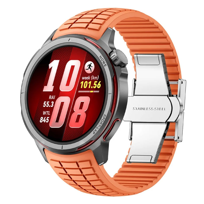 For Huawei Watch GT Runner 2 Textured Silicone Band with Folding Buckle Replacement Wristband - Orange - 2