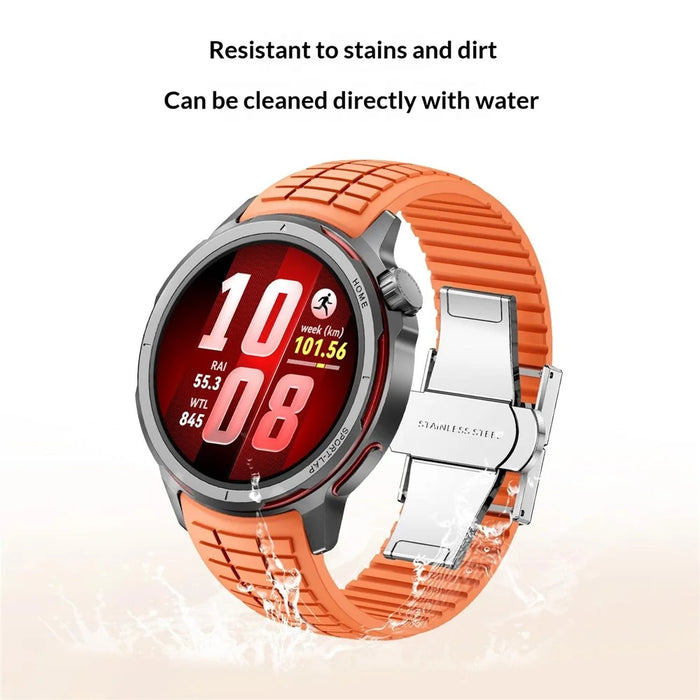 For Huawei Watch GT Runner 2 Textured Silicone Band with Folding Buckle Replacement Wristband - Orange - 3