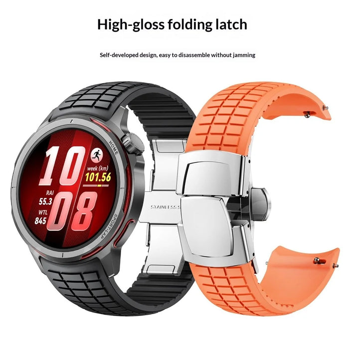 For Huawei Watch GT Runner 2 Textured Silicone Band with Folding Buckle Replacement Wristband - Orange - 5