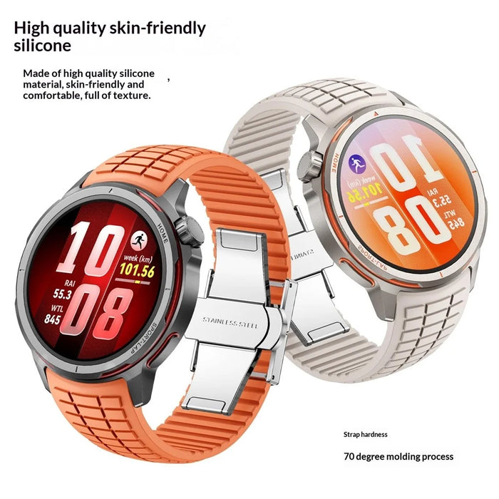 For Huawei Watch GT Runner 2 Textured Silicone Band with Folding Buckle Replacement Wristband - Orange - 6