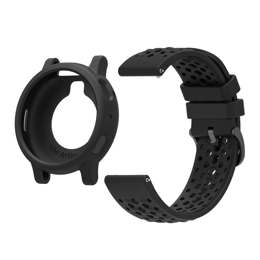 For Huami Amazfit Active Max Breathable Silicone Sports Watch Strap with Watch Case - Black - 2