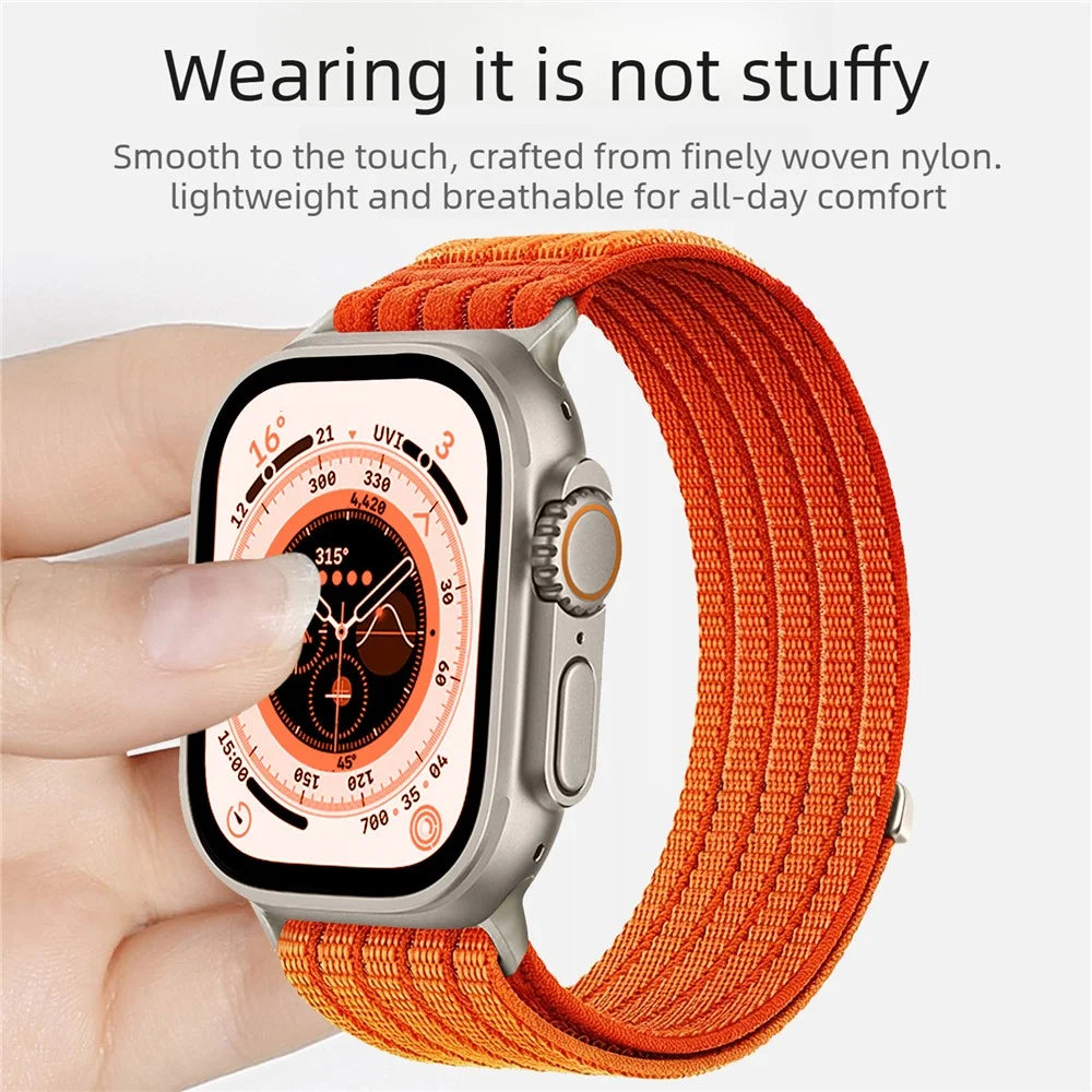 Strap for Apple Watch Ultra 3 2 1 49mm  /  Series 11 10 46mm  /  9 8 7 45mm  /  SE3 SE2 SE 6 5 4 44mm  /  3 2 1 42mm Nylon Breathable Woven Band Replacement Wristband - Orange - 3
