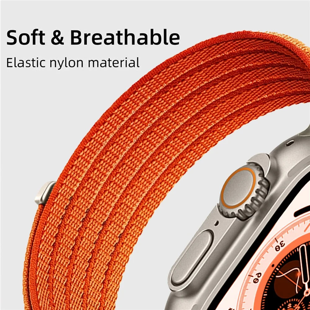 Strap for Apple Watch Ultra 3 2 1 49mm  /  Series 11 10 46mm  /  9 8 7 45mm  /  SE3 SE2 SE 6 5 4 44mm  /  3 2 1 42mm Nylon Breathable Woven Band Replacement Wristband - Orange - 4