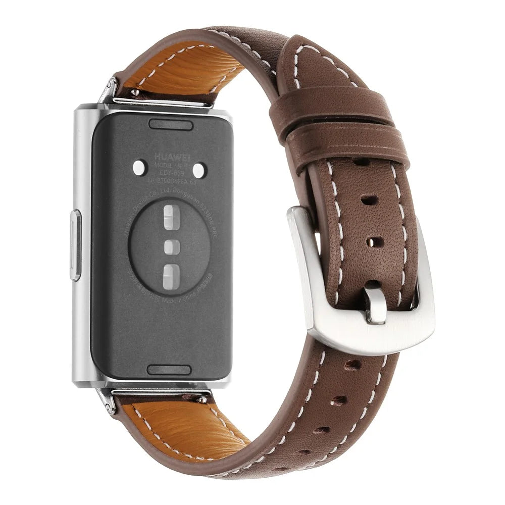 Strap for Huawei Band 11 Pro NFC  /  11 NFC  /  11 Pro  /  11 Genuine Cow Leather Band Quick Release Replacement Wristband - Brown - 1
