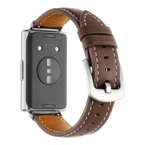Strap for Huawei Band 11 Pro NFC  /  11 NFC  /  11 Pro  /  11 Genuine Cow Leather Band Quick Release Replacement Wristband - Brown - 1