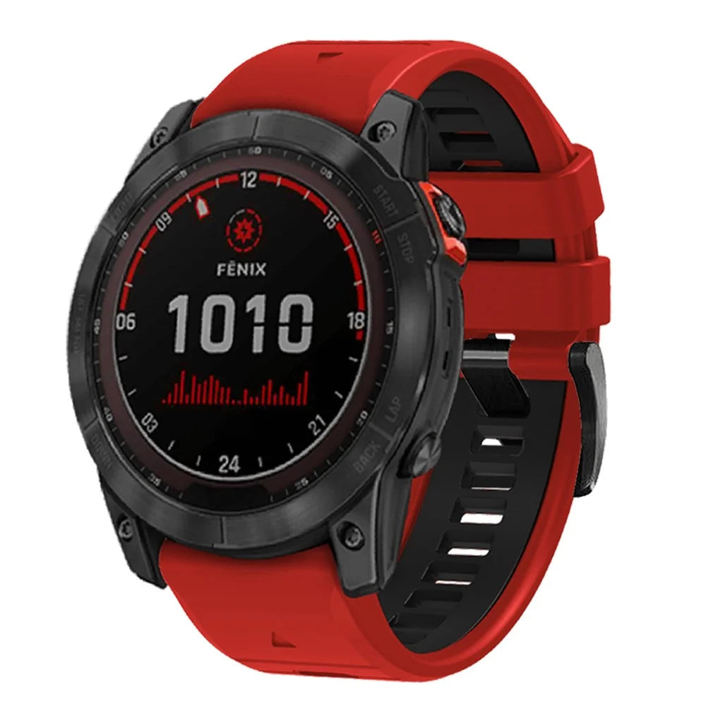 For Garmin Fenix 7 / Fenix 7 Pro 47mm Silicone Strap 22mm Dual Color Replacement Wristband - Red / Black - 3
