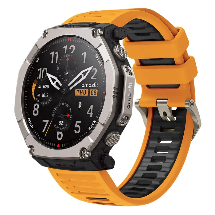 For Huami Amazfit T-Rex Ultra 2 Silicone Strap Quick Release Wave Texture Dual Color Band - Orange+Black - 4