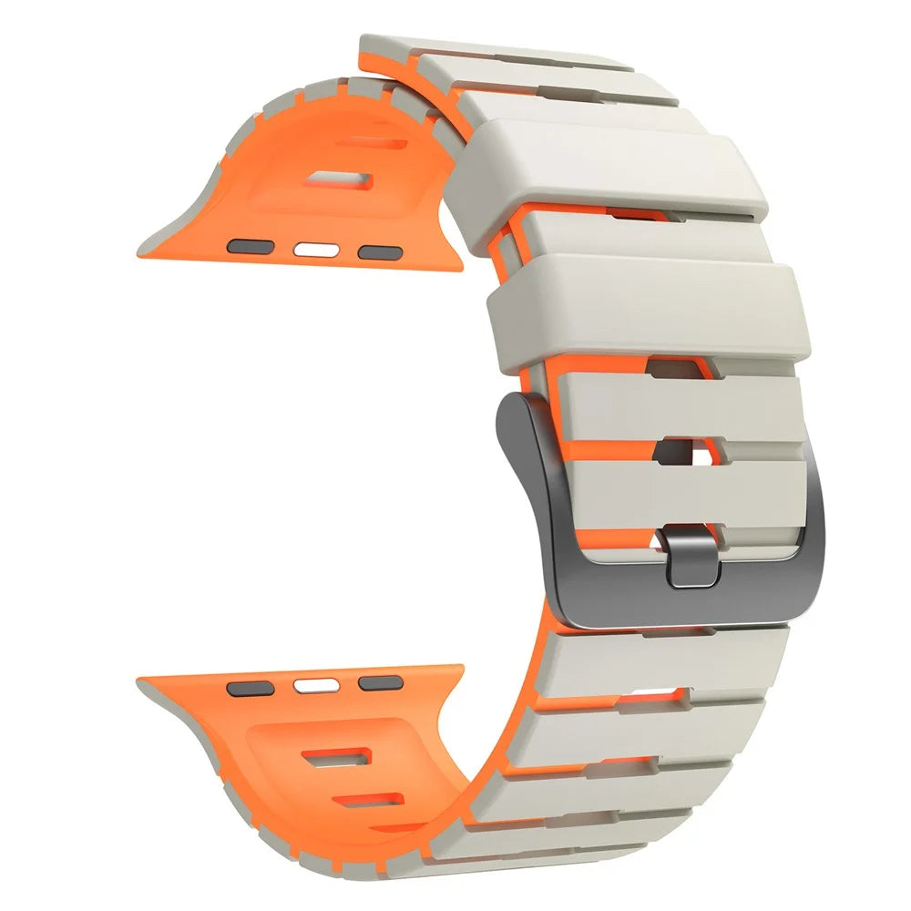 Dual Color Silicone Strap for Apple Watch Ultra 3 2 1 49mm  /  Series 11 10 46mm  /  9 8 7 45mm  /  SE3 SE2 SE 6 5 4 44mm  /  3 2 1 42mm Sports Band Replacement - Starlight+Orange - 2