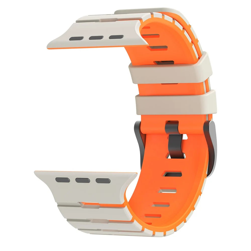 Dual Color Silicone Strap for Apple Watch Ultra 3 2 1 49mm  /  Series 11 10 46mm  /  9 8 7 45mm  /  SE3 SE2 SE 6 5 4 44mm  /  3 2 1 42mm Sports Band Replacement - Starlight+Orange - 3