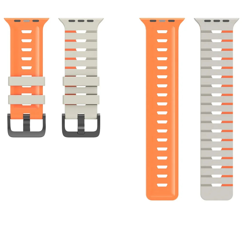 Dual Color Silicone Strap for Apple Watch Ultra 3 2 1 49mm  /  Series 11 10 46mm  /  9 8 7 45mm  /  SE3 SE2 SE 6 5 4 44mm  /  3 2 1 42mm Sports Band Replacement - Starlight+Orange - 4