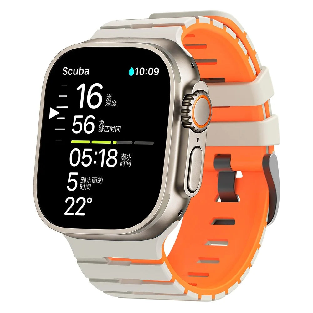 Dual Color Silicone Strap for Apple Watch Ultra 3 2 1 49mm  /  Series 11 10 46mm  /  9 8 7 45mm  /  SE3 SE2 SE 6 5 4 44mm  /  3 2 1 42mm Sports Band Replacement - Starlight+Orange - 5