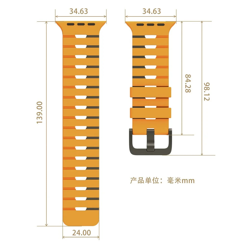 Dual Color Silicone Strap for Apple Watch Ultra 3 2 1 49mm  /  Series 11 10 46mm  /  9 8 7 45mm  /  SE3 SE2 SE 6 5 4 44mm  /  3 2 1 42mm Sports Band Replacement - Starlight+Orange - 6