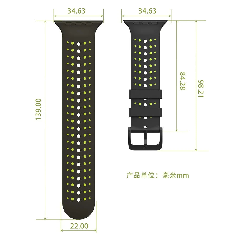 Sport Silicone Band for for Apple Watch Ultra 3 2 1 49mm  /  Series 11 10 46mm  /  9 8 7 45mm  /  SE3 SE2 SE 6 5 4 44mm  /  3 2 1 42mm Dual Color Breathable Watch Strap - Black+Yellow - 6