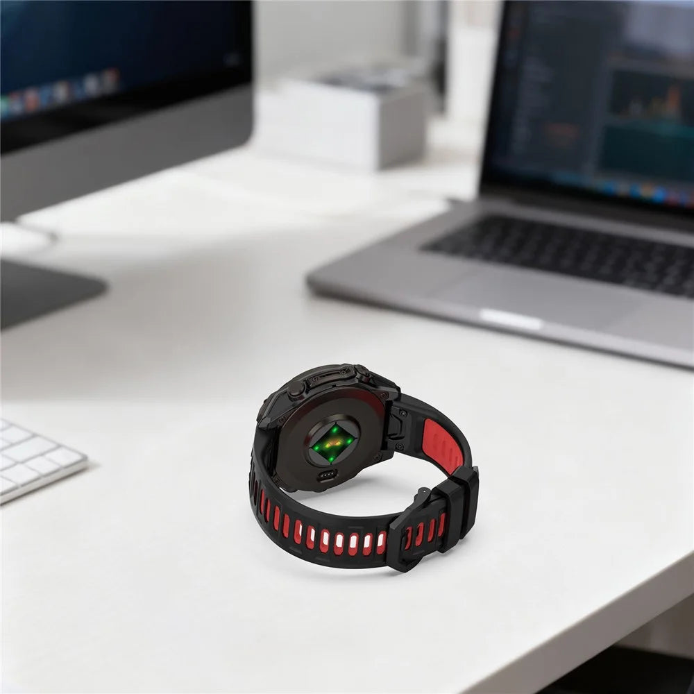 Silicone Strap for Garmin Fenix 8 Pro AMOLED 47mm / Fenix 8 AMOLED 47mm / Fenix 8 47mm Dual-Color 22mm Replacement Wristband - Black + Red - 5