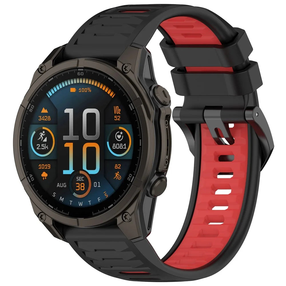 Silicone Strap for Garmin Fenix 8 AMOLED 51mm / Fenix 8 Solar 51mm / Fenix 8 51mm Dual-Color 26mm Replacement Wristband - Black + Red - 2