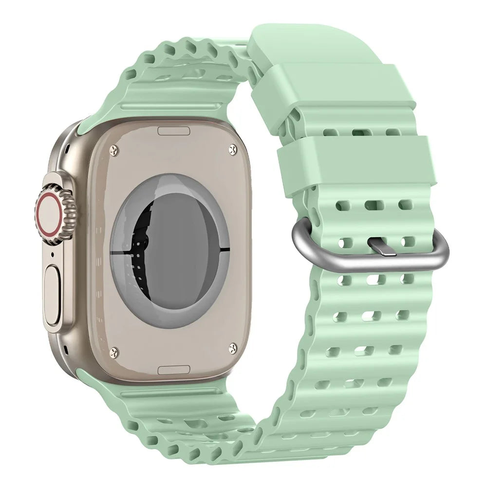 Strap for Apple Watch Ultra 3 2 1 49mm  /  Series 11 10 46mm  /  9 8 7 45mm  /  SE3 SE2 SE 6 5 4 44mm  /  3 2 1 42mm Silicone Band Breathable Replacement Wristband with Silver Buckle - Mint Green - 1