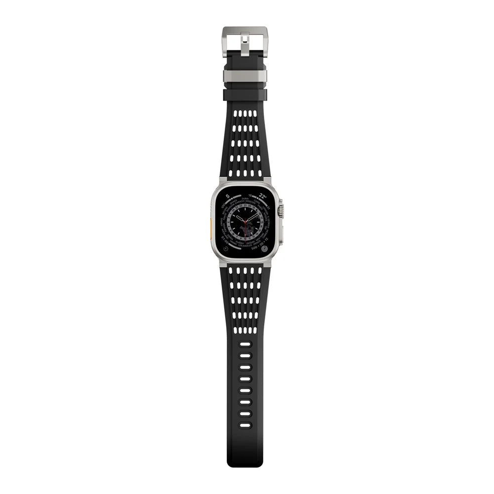 Strap for Apple Watch Ultra 3 2 1 49mm  /  Series 11 10 46mm  /  9 8 7 45mm  /  SE3 SE2 SE 6 5 4 44mm  /  3 2 1 42mm Silicone Band with Double Stainless Steel Buckle - Titanium Buckle / Black - 4