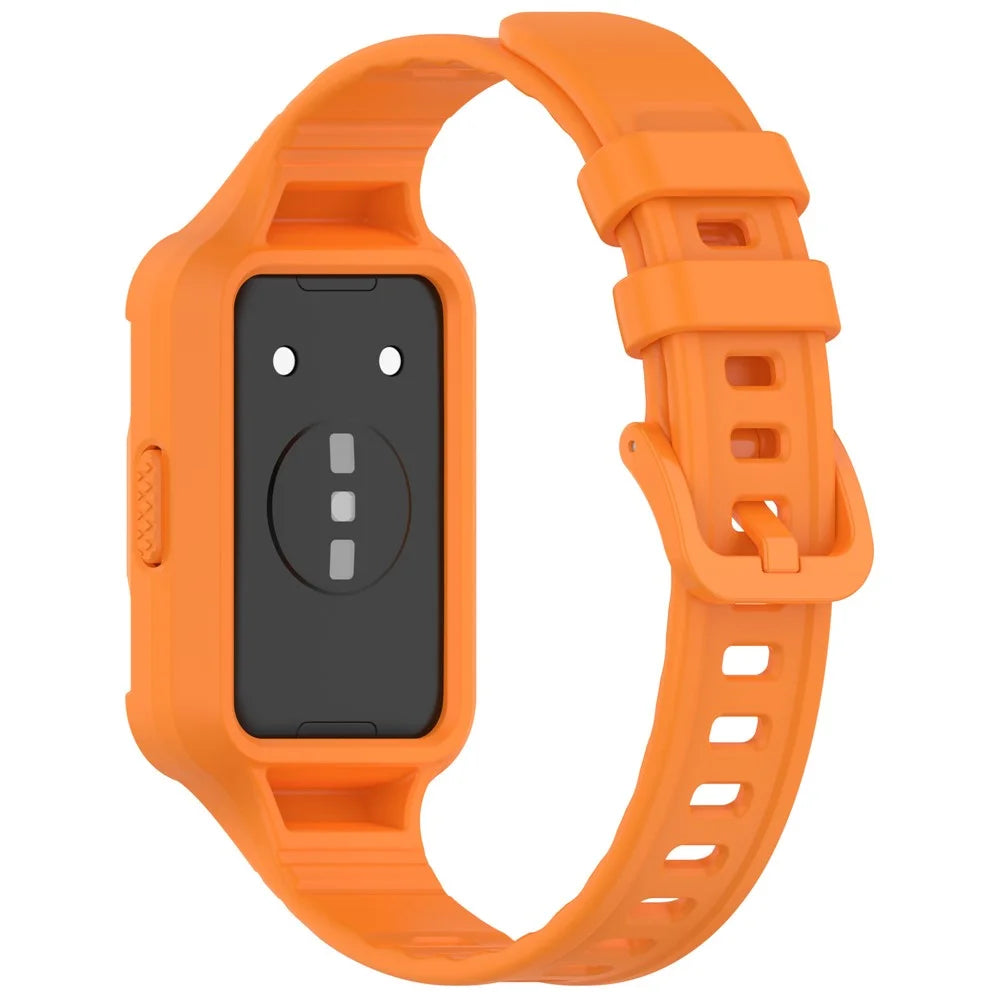 For for Huawei Band 11 Pro NFC  /  11 Pro Integrated Armor Silicone Band with Watch Case - Orange - 2
