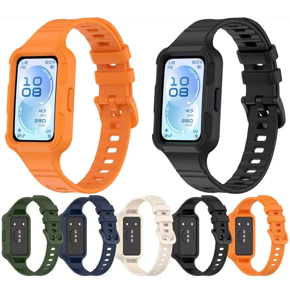 For for Huawei Band 11 Pro NFC  /  11 Pro Integrated Armor Silicone Band with Watch Case - Orange - 5