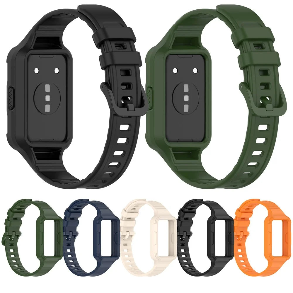 For for Huawei Band 11 Pro NFC  /  11 Pro Integrated Armor Silicone Band with Watch Case - Orange - 6