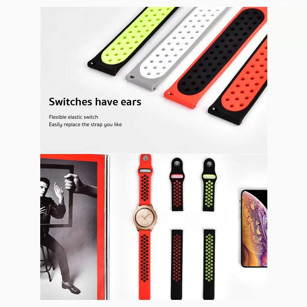 COTECI W43 Sport Strap for Samsung Gear S3 Classic / Galaxy Watch 46mm / Watch3 45mm / Xiaomi Watch S1 Active / Watch S1 , 22mm Dual Color Silicone Band - Black + Green - 6