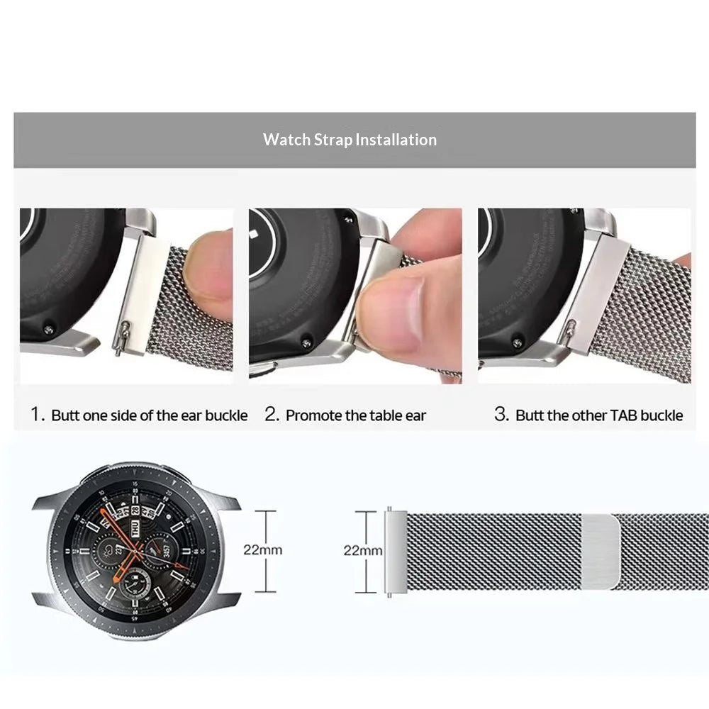 COTECI W20 Watch Strap for Samsung Gear S3 Classic / Watch 46mm / Watch3 45mm / Huawei Watch 4 / Watch 4 Pro / Watch GT 4 46mm , 22mm Milanese Loop Magnetic Stainless Steel Band - Black - 6