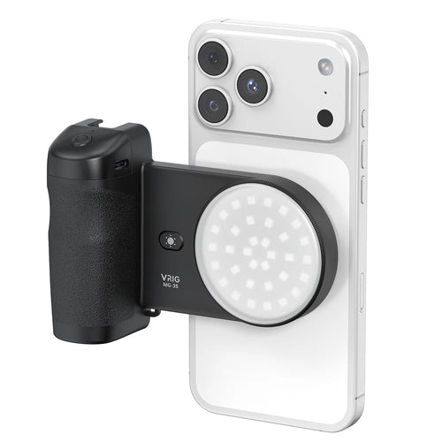 VRIG MG-35 Magnetic Mount Bluetooth-Compatible Shutter Selfie Handle with 3-Level Fill Light for Cellphone - Black - 1