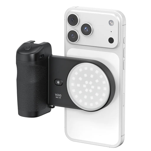 VRIG MG-35 Magnetic Mount Bluetooth-Compatible Shutter Selfie Handle with 3-Level Fill Light for Cellphone - Black - 1
