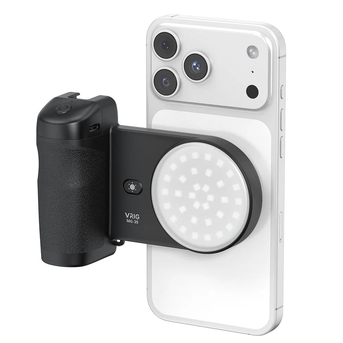 VRIG MG-35 Magnetic Mount Bluetooth-Compatible Shutter Selfie Handle with 3-Level Fill Light for Cellphone - Black - 1