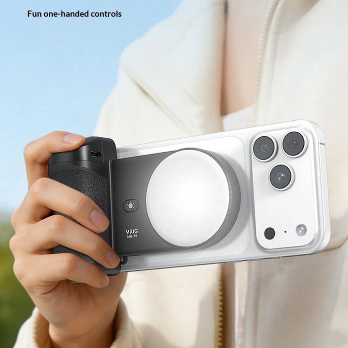 VRIG MG-35 Magnetic Mount Bluetooth-Compatible Shutter Selfie Handle with 3-Level Fill Light for Cellphone - Black - 4