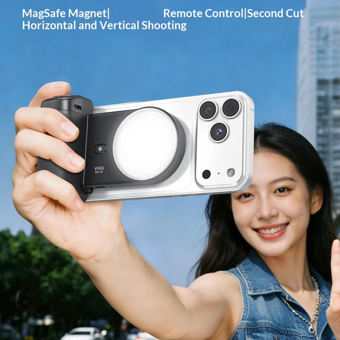 VRIG MG-35 Magnetic Mount Bluetooth-Compatible Shutter Selfie Handle with 3-Level Fill Light for Cellphone - Black - 6