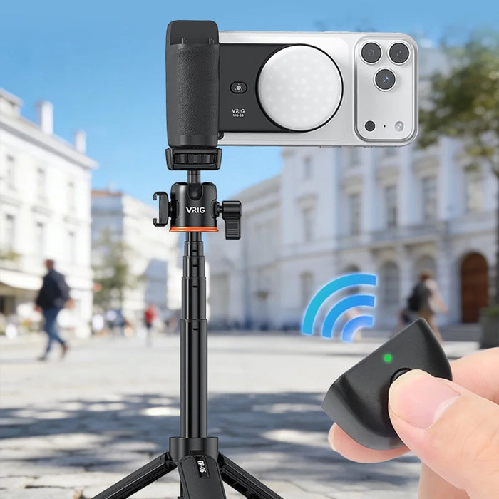 VRIG MG-35 Magnetic Mount Bluetooth-Compatible Shutter Selfie Handle with 3-Level Fill Light for Cellphone - Black - 7