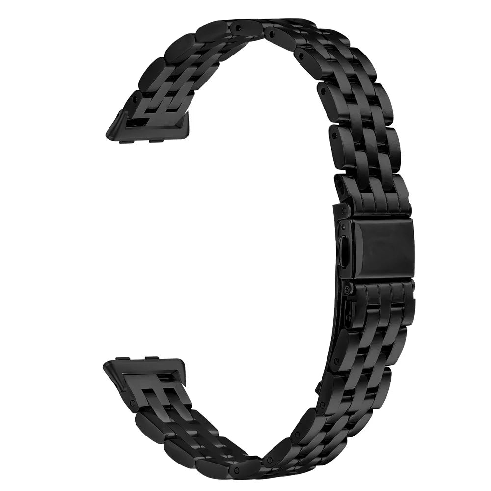 For Huawei Band 11 / Band 11 Pro Slim 5-Bead Watch Band Stainless Steel Strap - Black - 1