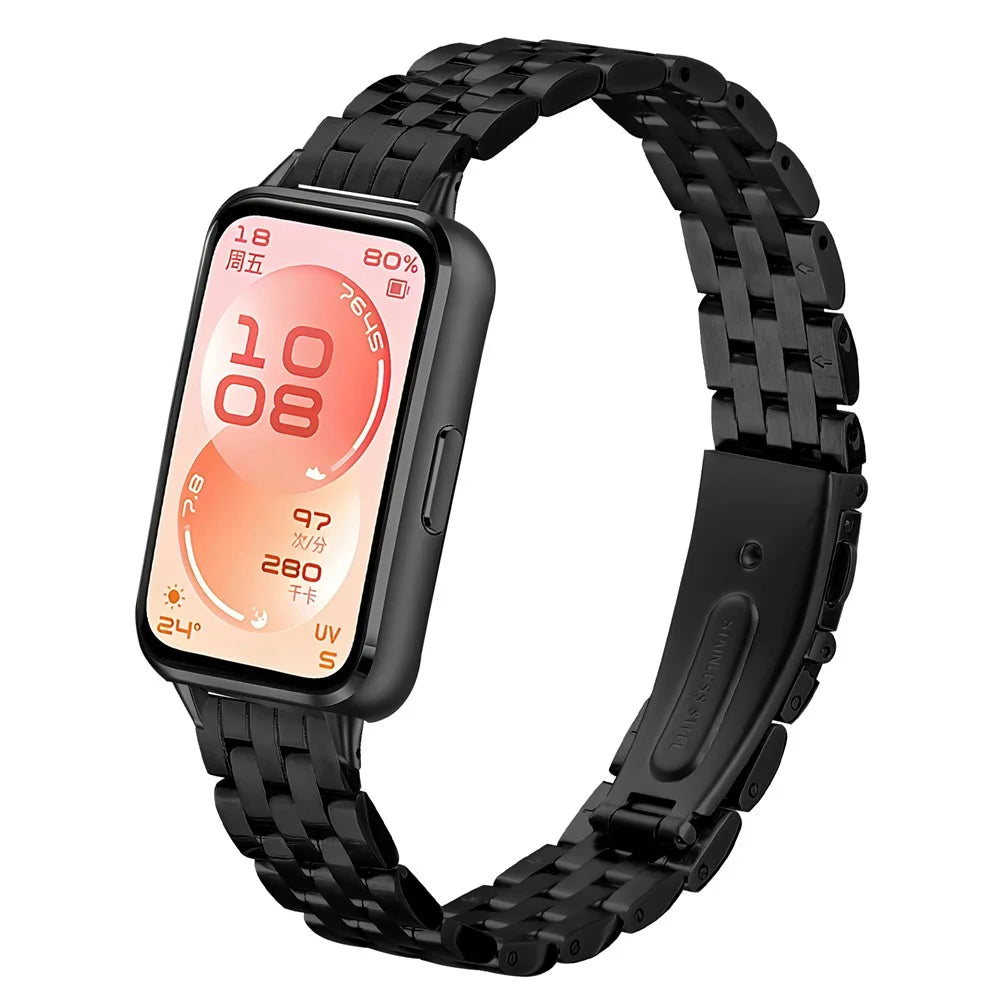 For Huawei Band 11 / Band 11 Pro Slim 5-Bead Watch Band Stainless Steel Strap - Black - 2
