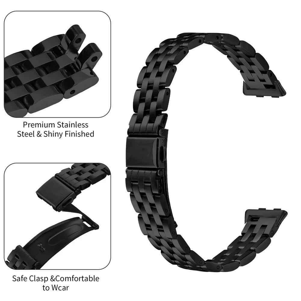 For Huawei Band 11 / Band 11 Pro Slim 5-Bead Watch Band Stainless Steel Strap - Black - 3