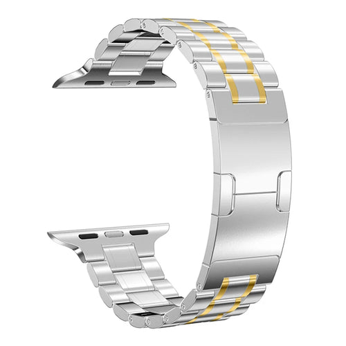 Metal Strap for Apple Watch Series 11 10 42mm / 9 8 7 41mm / SE3 SE2 SE 6 5 4 40mm / 3 2 1 38mm Five-Bead Electroplated Stainless Steel Watch Band - Silver / Gold - 1