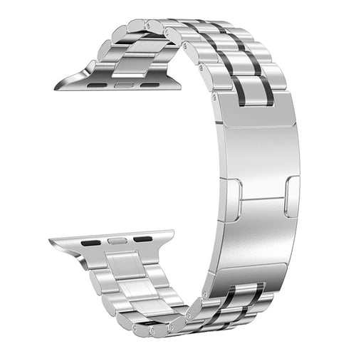 Metal Strap for Apple Watch Ultra 3 2 1 49mm / Series 11 10 46mm / 9 8 7 45mm / SE3 SE2 SE 6 5 4 44mm / 3 2 1 42mm Five-Bead Electroplated Stainless Steel Watch Band - Silver / Black - 1